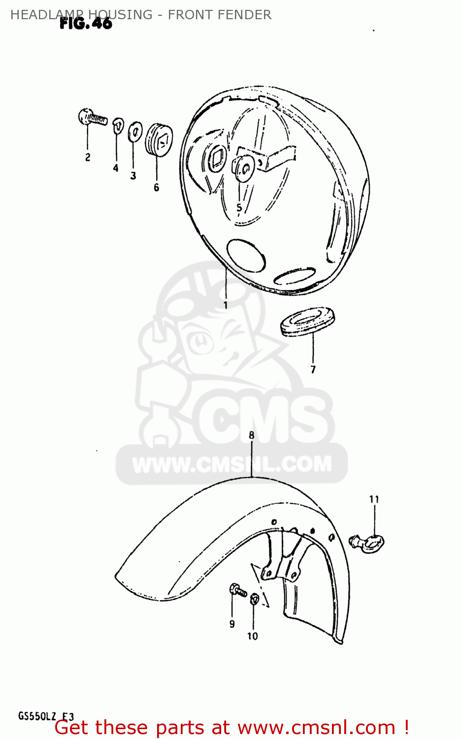 HEADLAMP HOUSING - FRONT FENDER GS550L 1982 (Z) USA (E03)
