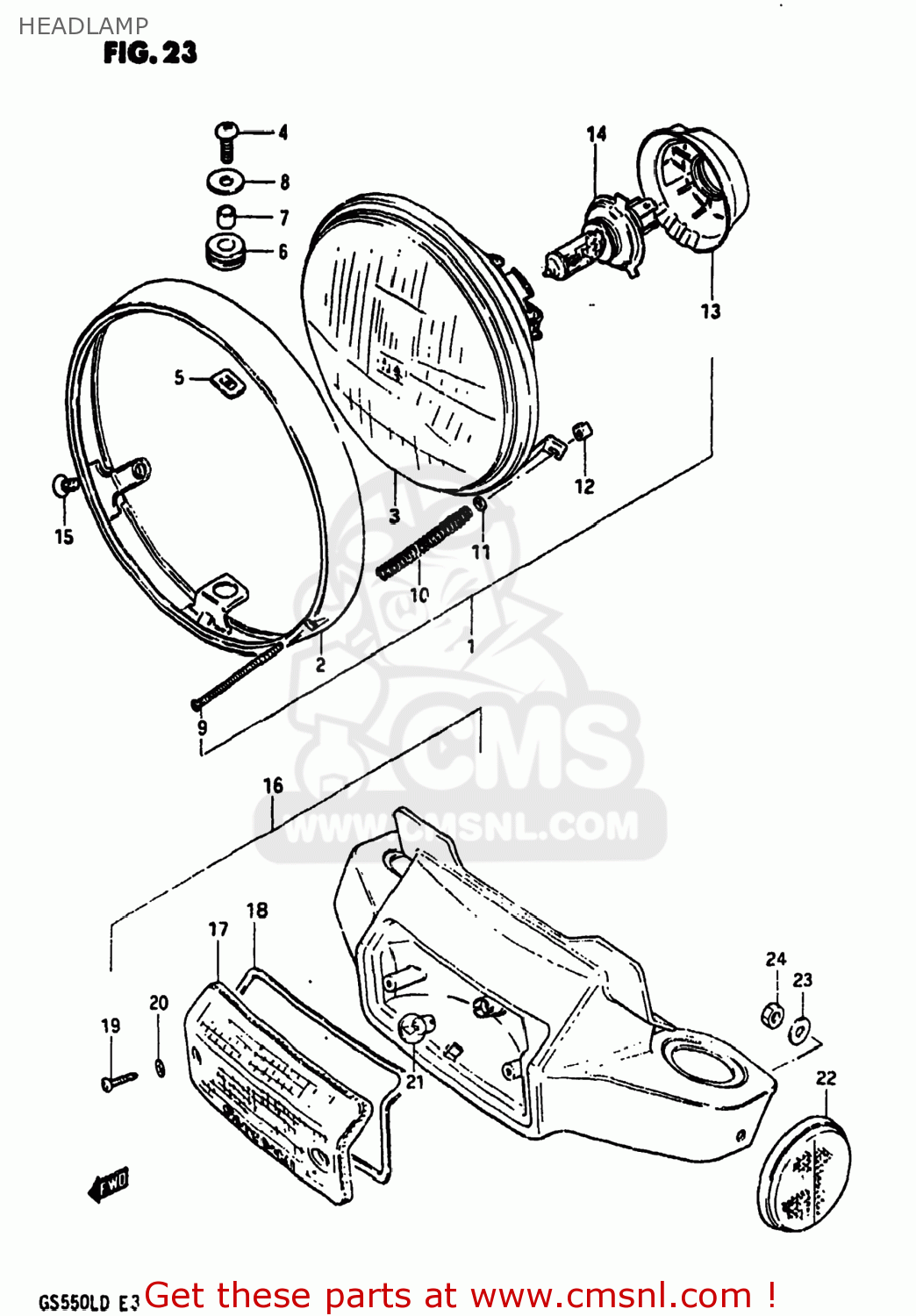 HEADLAMP GS550L 1983 (D) USA (E03)