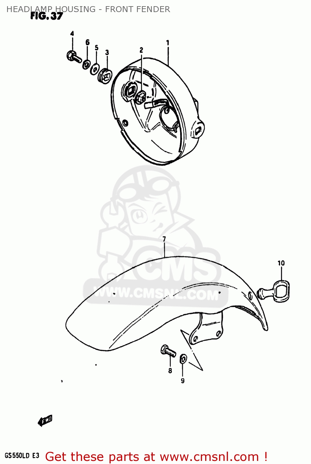 HEADLAMP HOUSING - FRONT FENDER GS550L 1983 (D) USA (E03)