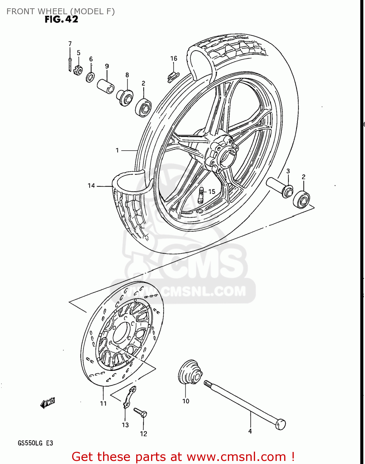 FRONT WHEEL (MODEL F) GS550L 1985 (F) USA (E03)
