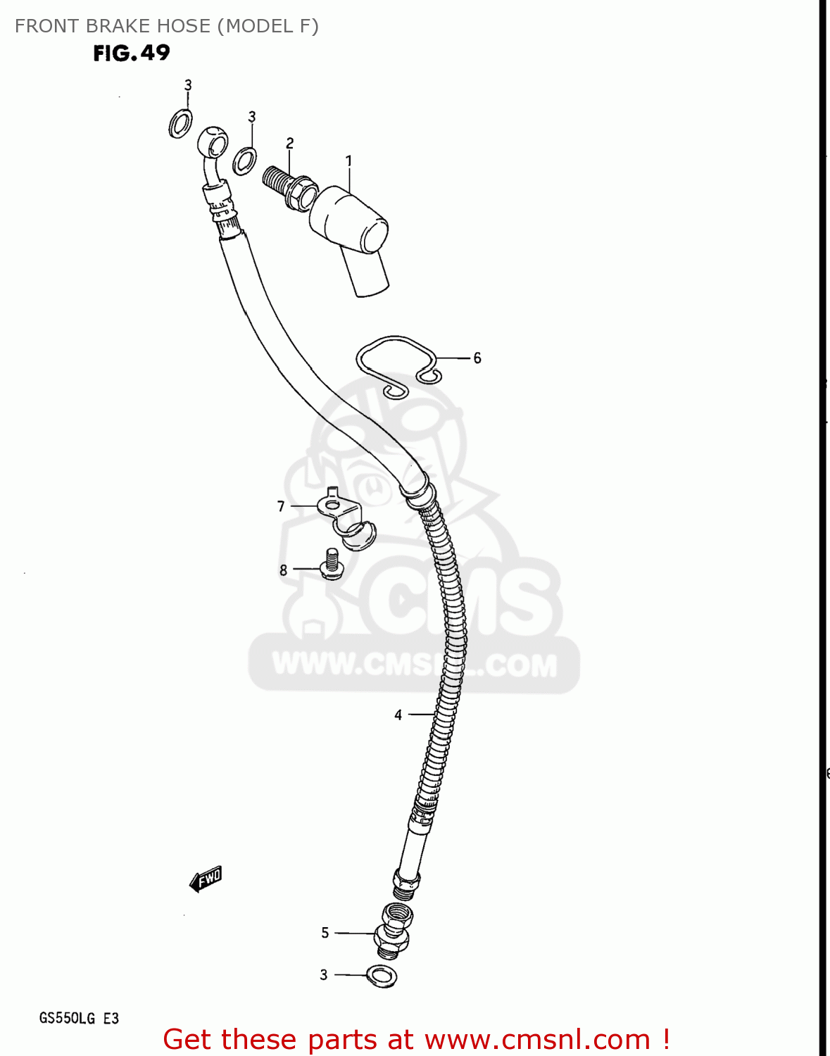 FRONT BRAKE HOSE (MODEL F) GS550L 1986 (G) USA (E03)