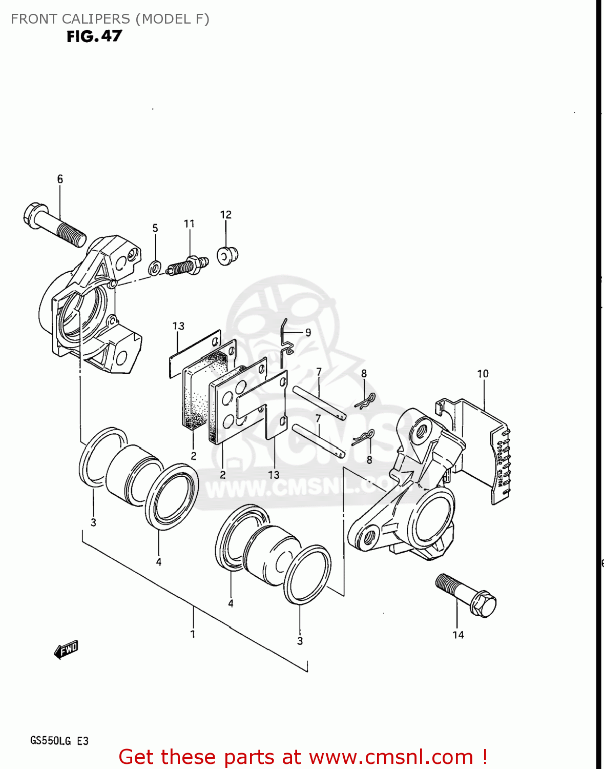 FRONT CALIPERS (MODEL F) GS550L 1986 (G) USA (E03)