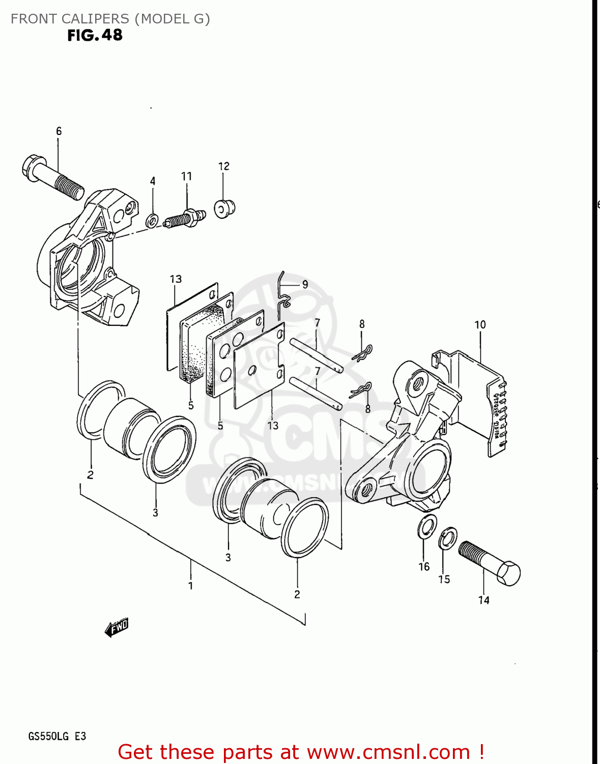 FRONT CALIPERS (MODEL G) GS550L 1986 (G) USA (E03)