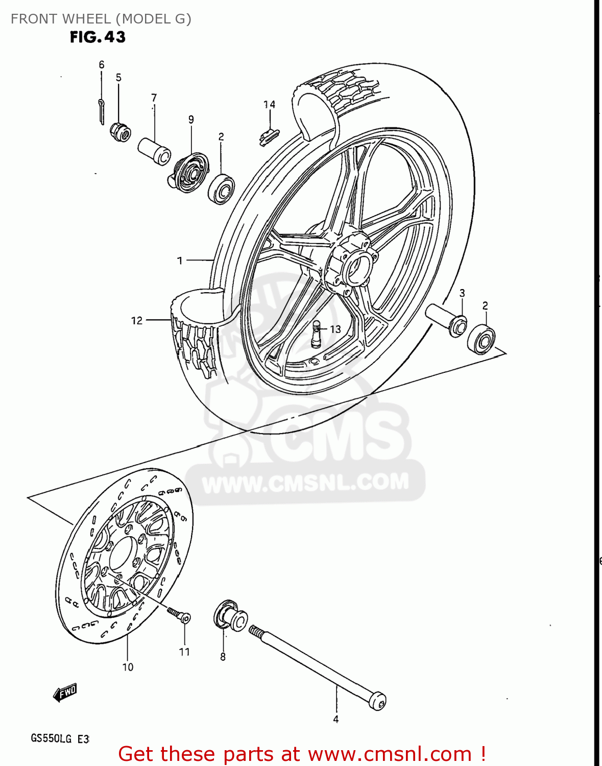 FRONT WHEEL (MODEL G) GS550L 1986 (G) USA (E03)
