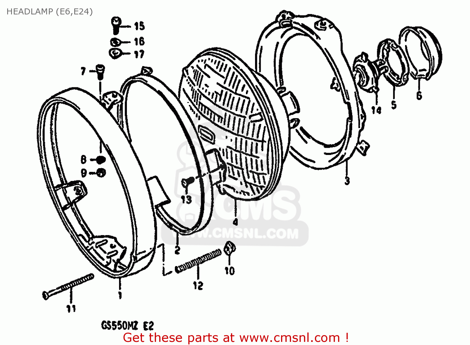 HEADLAMP (E6,E24) GS550M 1981 (X) (E02 E04 E06 E22 E24 E34)