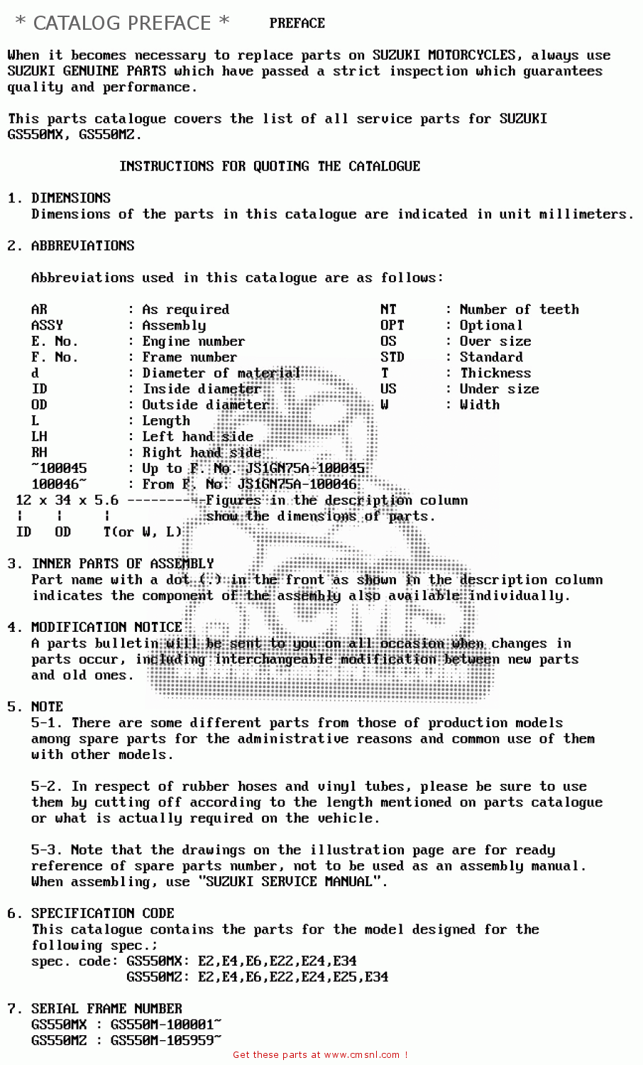 * CATALOG PREFACE * GS550M 1981 (X) (E02 E04 E06 E22 E24 E34)