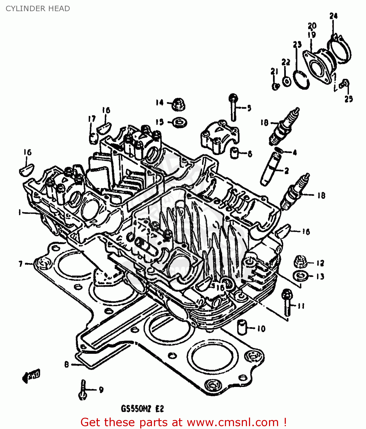 Suzuki GS550M 1982 (Z) (E02 E04 E06 E22 E24 E25 E34) CYLINDER HEAD