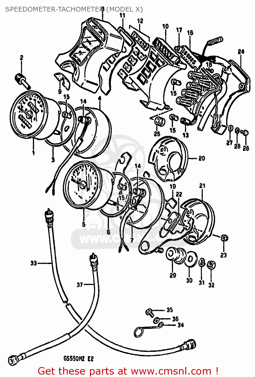 SPEEDOMETER-TACHOMETER (MODEL X) GS550M 1982 (Z) (E02 E04 E06 E22 E24 E25 E34)
