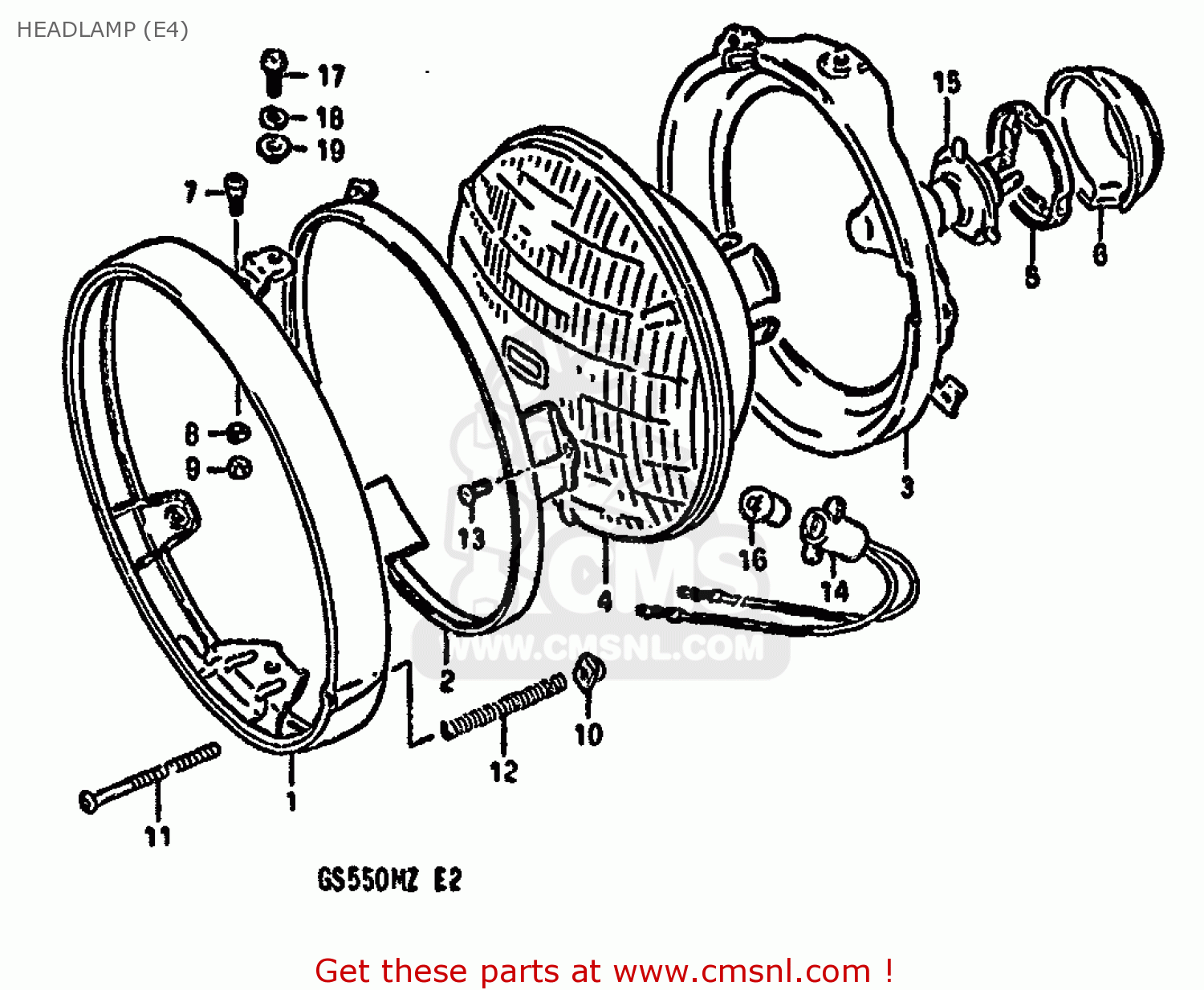 HEADLAMP (E4) GS550M 1982 (Z) (E02 E04 E06 E22 E24 E25 E34)