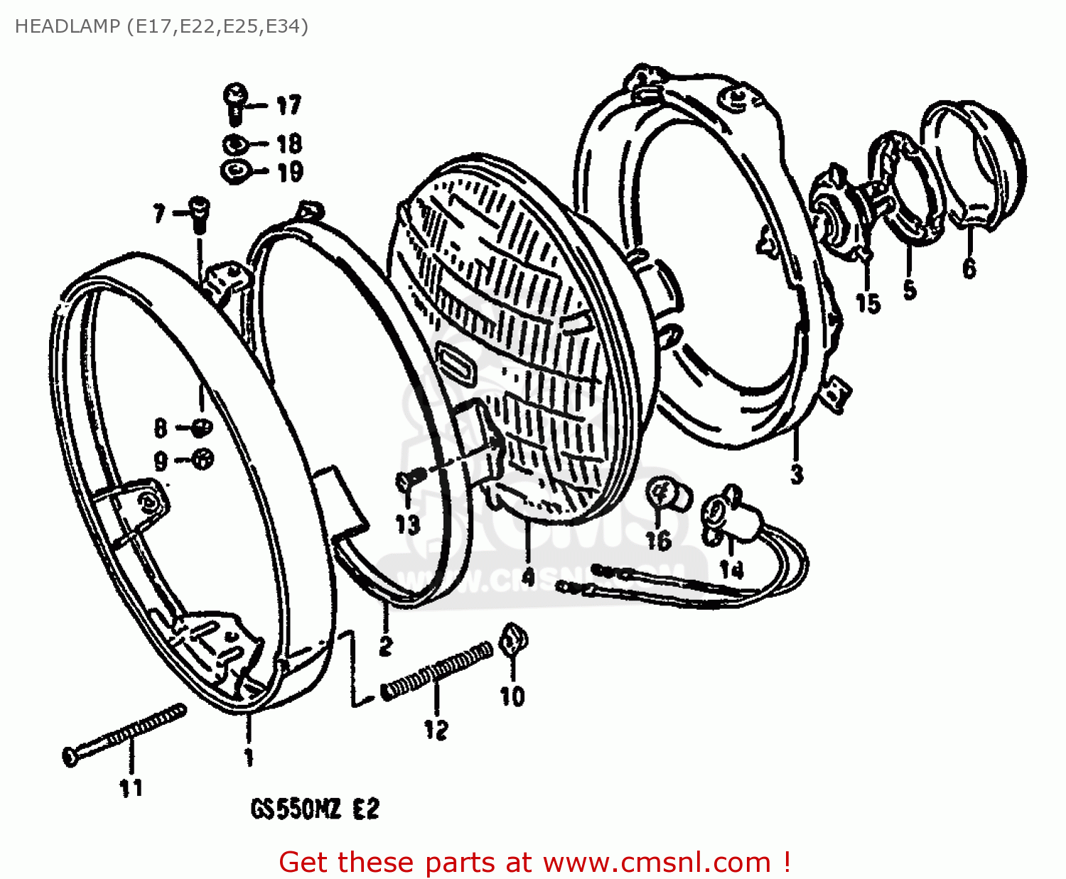 HEADLAMP (E17,E22,E25,E34) GS550M 1982 (Z) (E02 E04 E06 E22 E24 E25 E34)