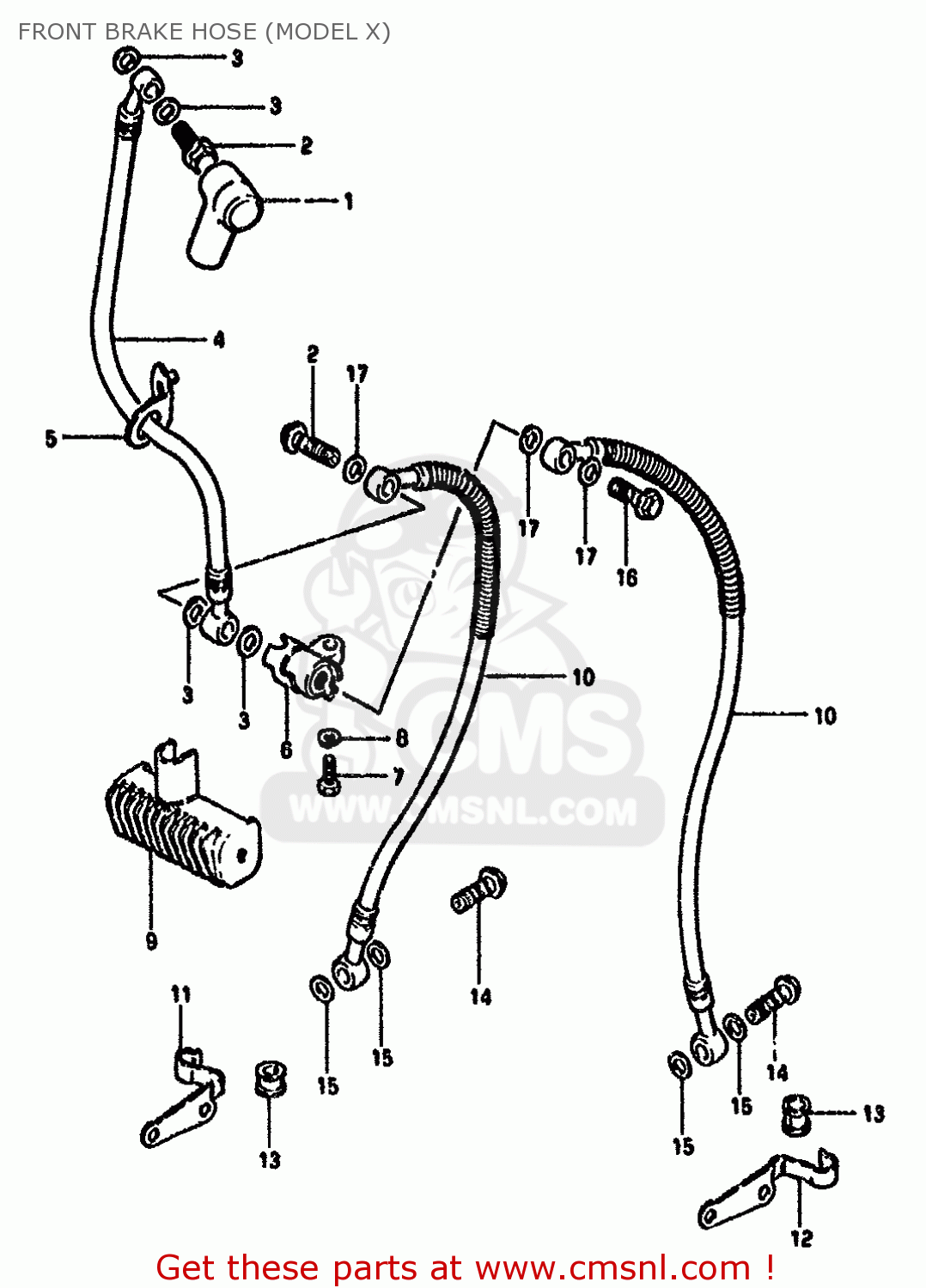 FRONT BRAKE HOSE (MODEL X) GS550M 1982 (Z) (E02 E04 E06 E22 E24 E25 E34)