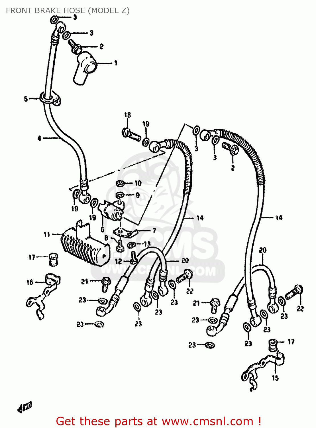 FRONT BRAKE HOSE (MODEL Z) GS550M 1982 (Z) (E02 E04 E06 E22 E24 E25 E34)