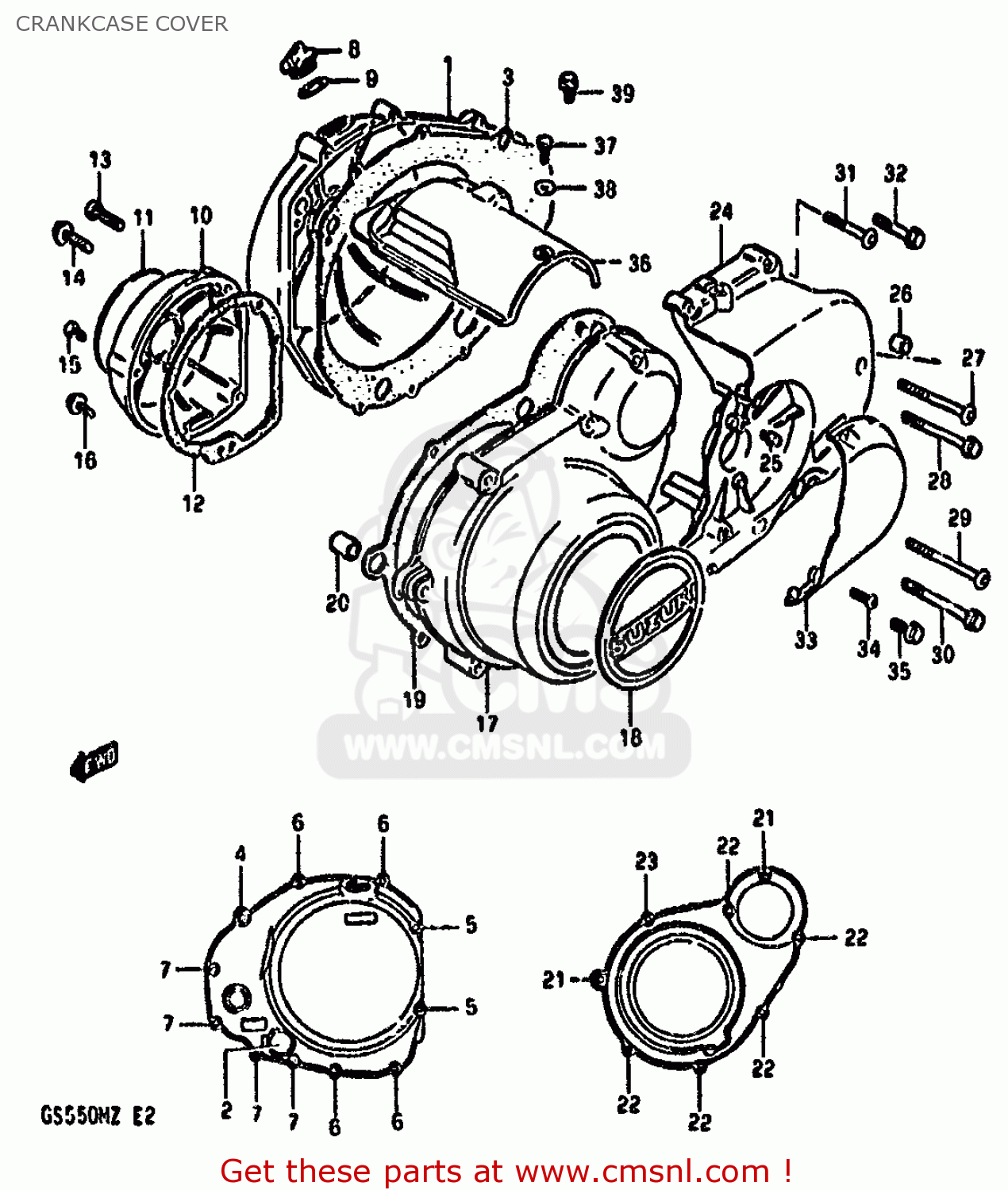 CRANKCASE COVER GS550M 1982 (Z) (E02 E04 E06 E22 E24 E25 E34)