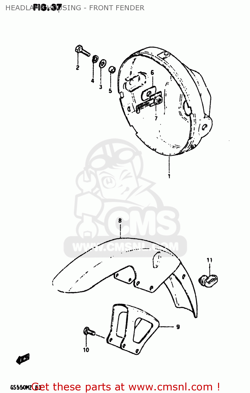 HEADLAMP HOUSING - FRONT FENDER GS550M 1982 (Z) USA (E03)