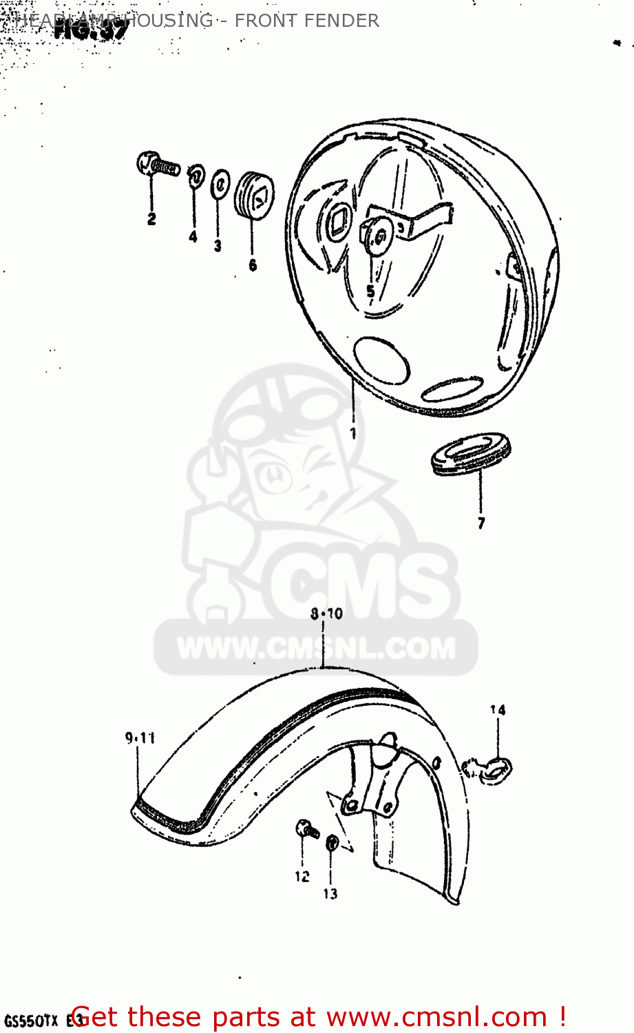 HEADLAMP HOUSING - FRONT FENDER GS550T 1981 (X) USA (E03)
