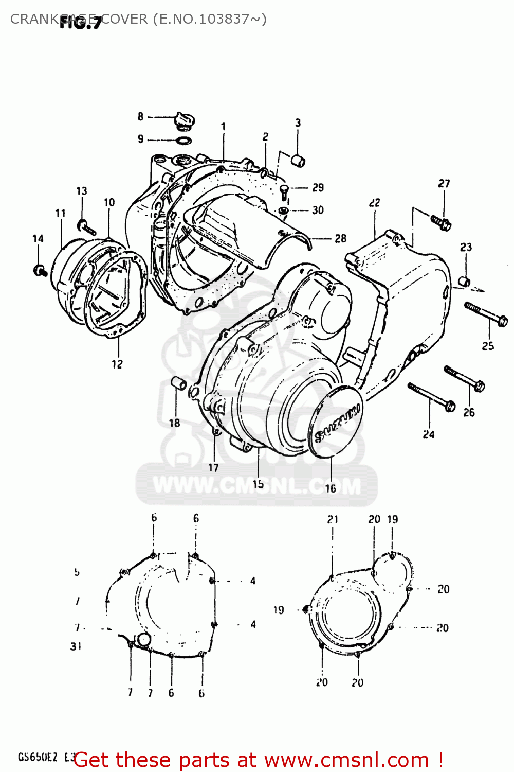 CRANKCASE COVER (E.NO.103837~) GS650E 1981 (X) USA (E03)
