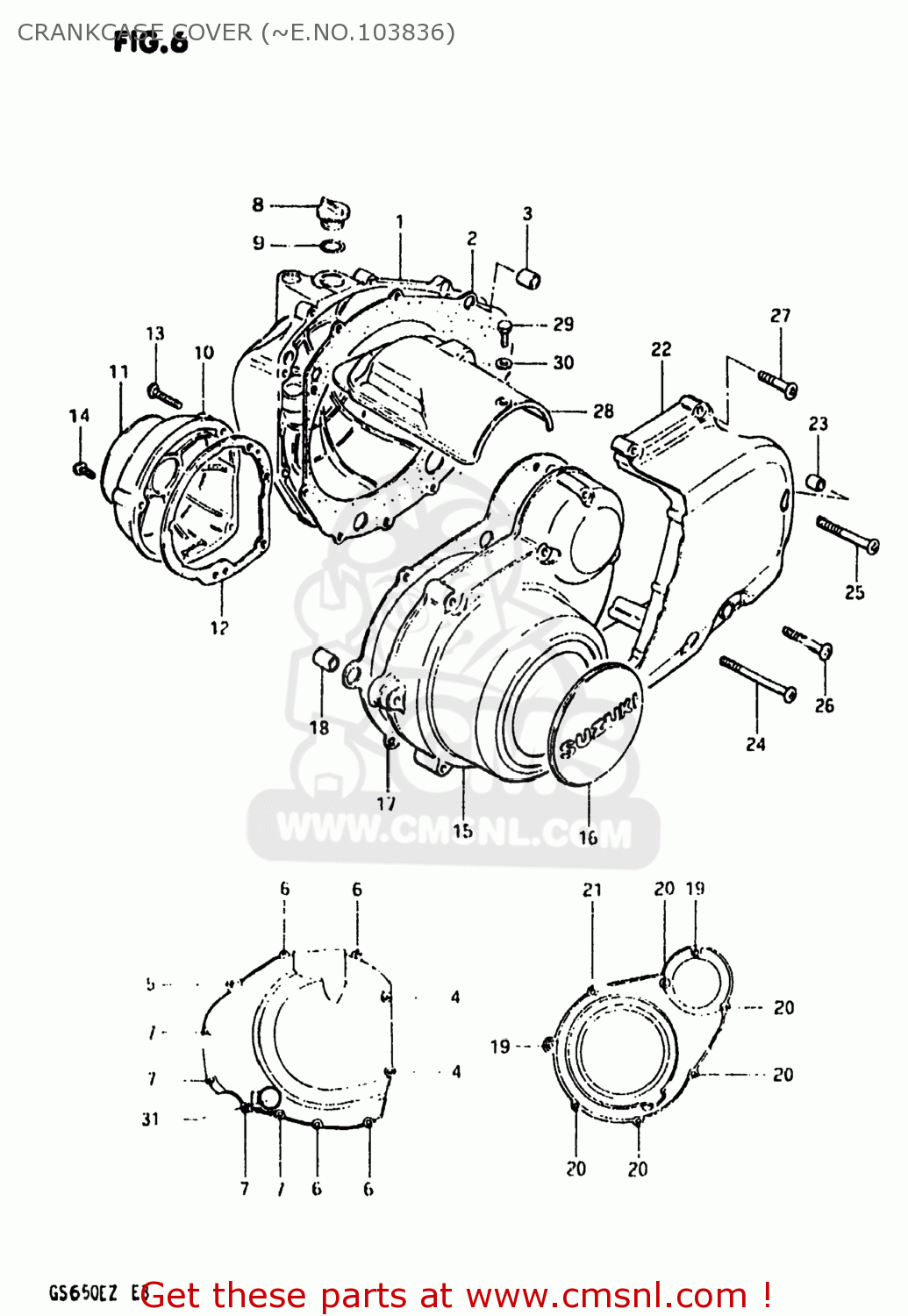 CRANKCASE COVER (~E.NO.103836) GS650E 1981 (X) USA (E03)