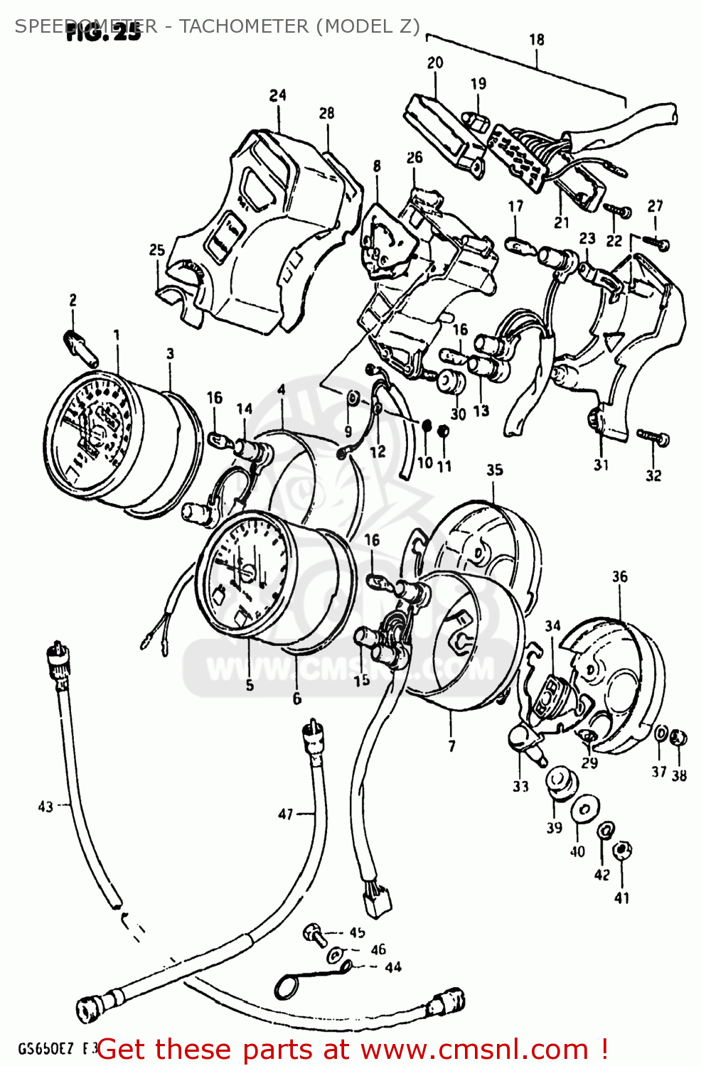 SPEEDOMETER - TACHOMETER (MODEL Z) GS650E 1981 (X) USA (E03)