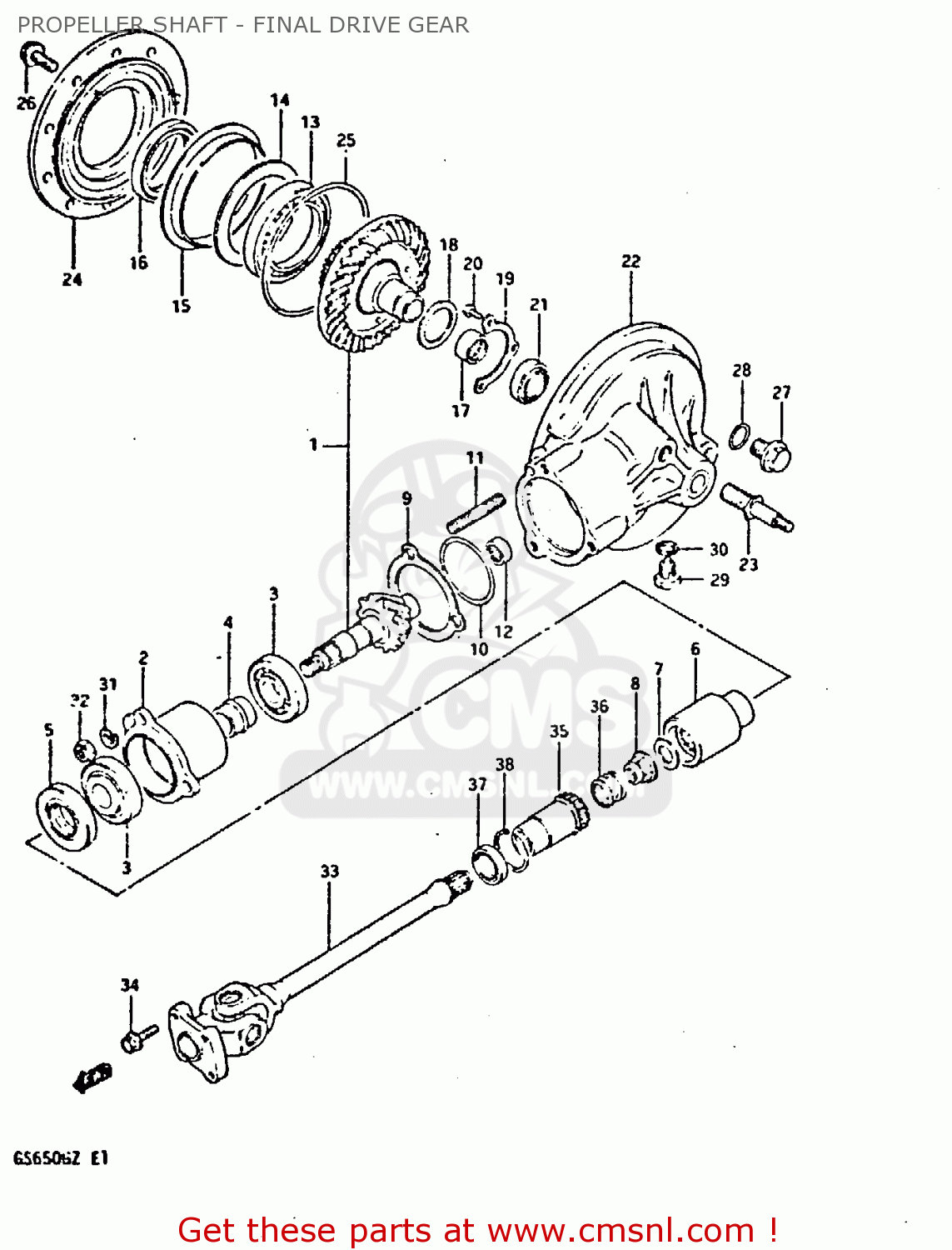 PROPELLER SHAFT - FINAL DRIVE GEAR GS650G 1981 (X) (E01 E02 E04 E06 E16 E18 E21 E22 E24 E39)