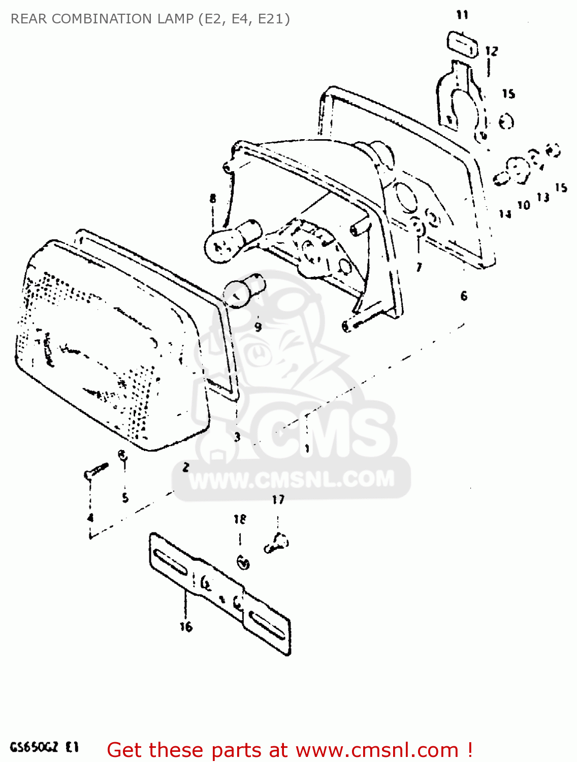 REAR COMBINATION LAMP (E2, E4, E21) GS650G 1981 (X) (E01 E02 E04 E06 E16 E18 E21 E22 E24 E39)