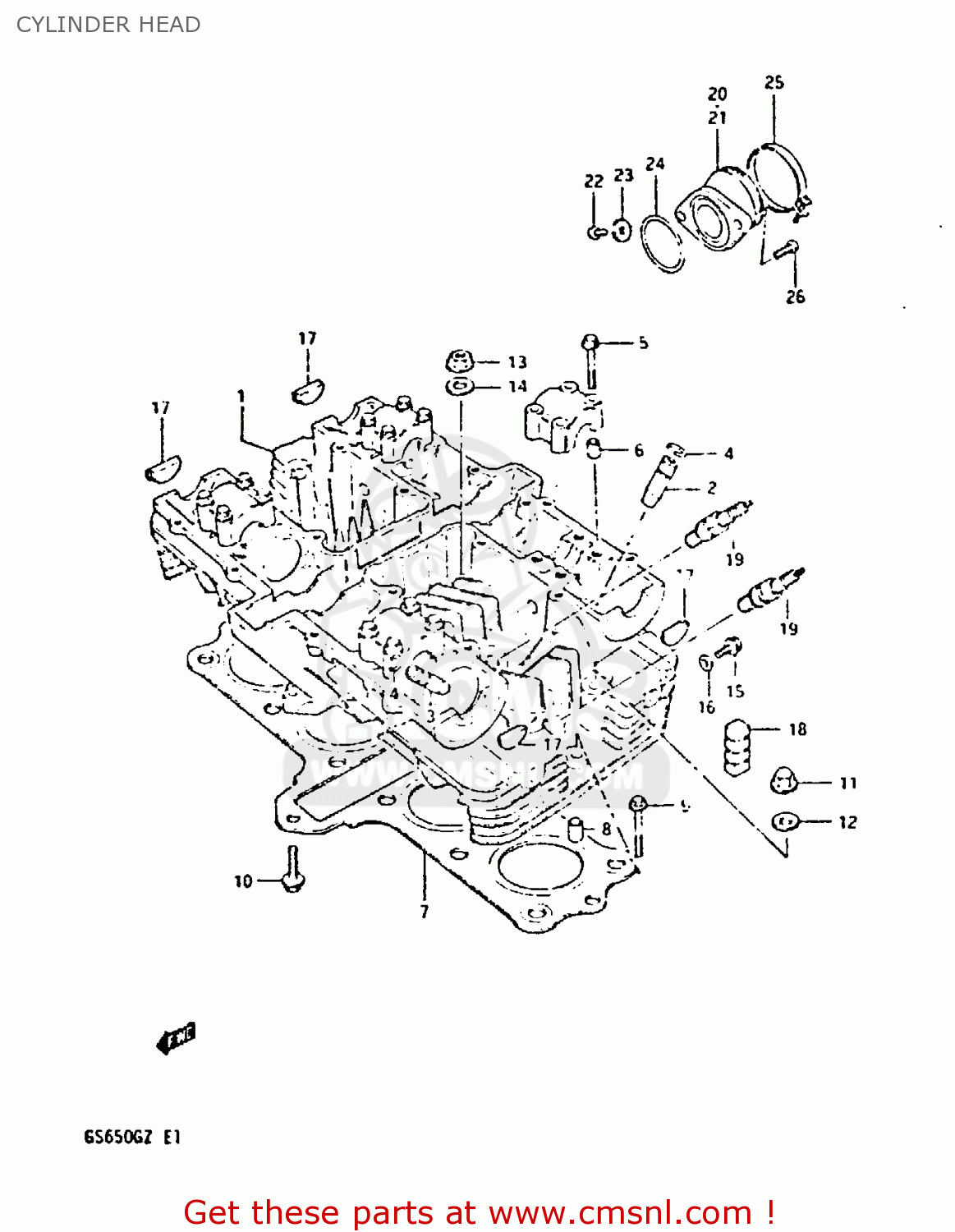CYLINDER HEAD GS650G 1981 (X) (E01 E02 E04 E06 E16 E18 E21 E22 E24 E39)