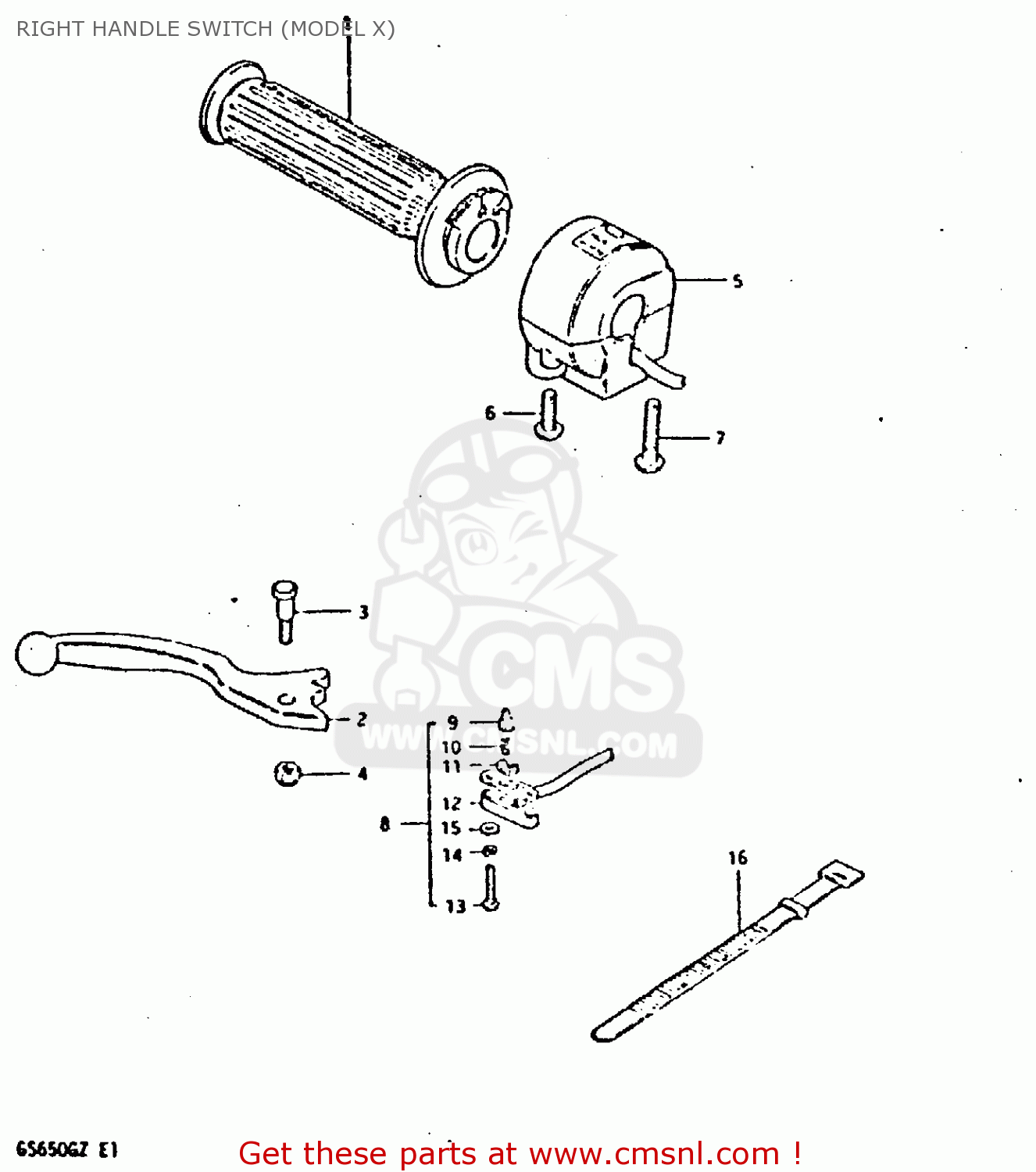 RIGHT HANDLE SWITCH (MODEL X) GS650G 1981 (X) (E01 E02 E04 E06 E16 E18 E21 E22 E24 E39)