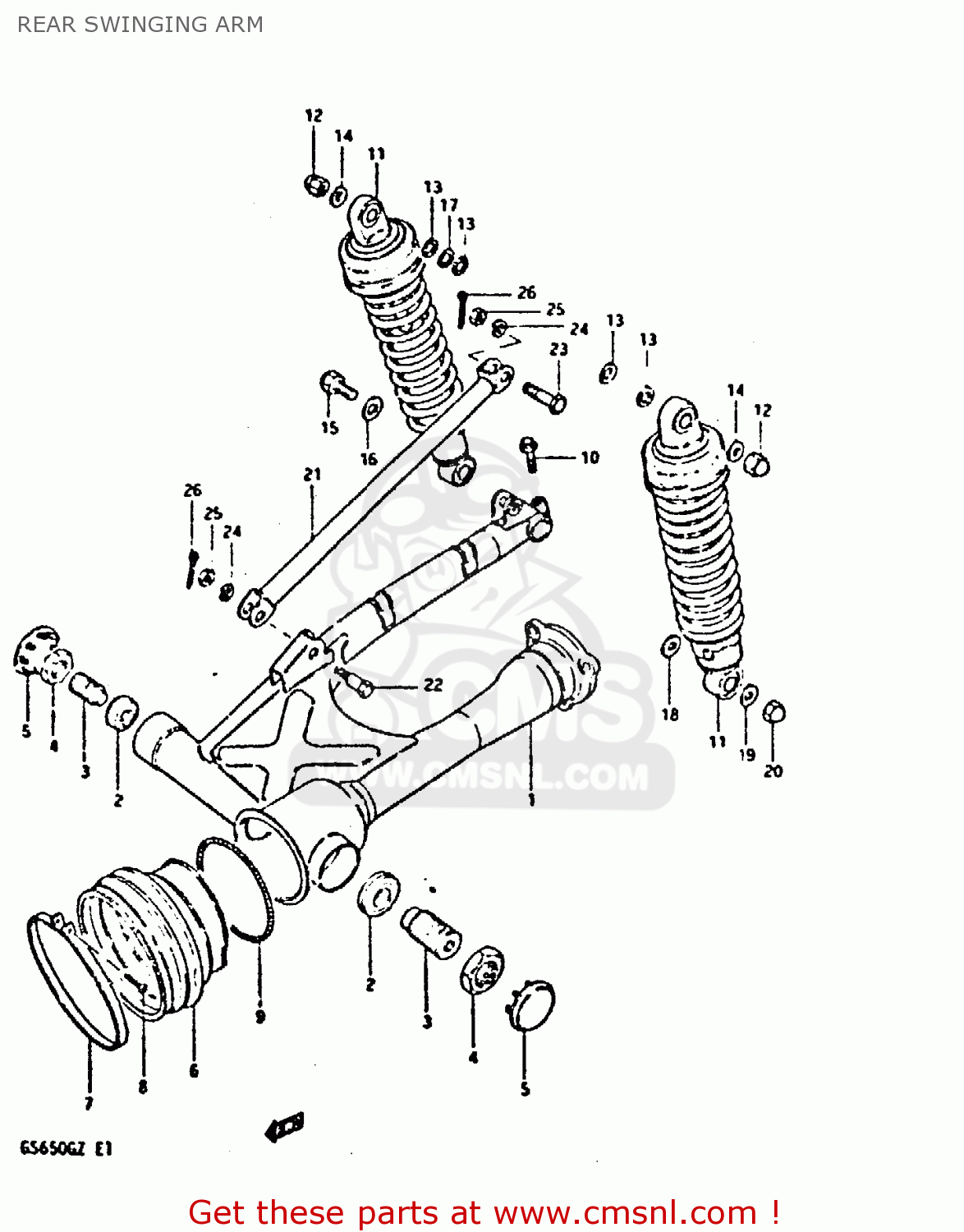 REAR SWINGING ARM GS650G 1981 (X) (E01 E02 E04 E06 E16 E18 E21 E22 E24 E39)