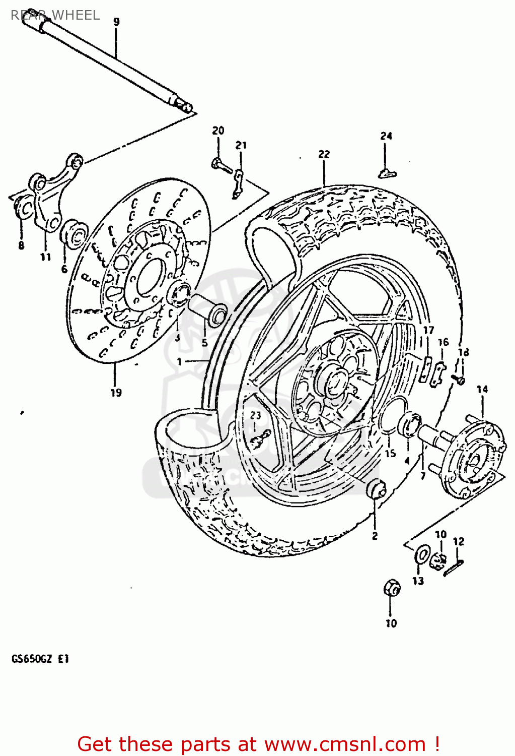 REAR WHEEL GS650G 1981 (X) (E01 E02 E04 E06 E16 E18 E21 E22 E24 E39)