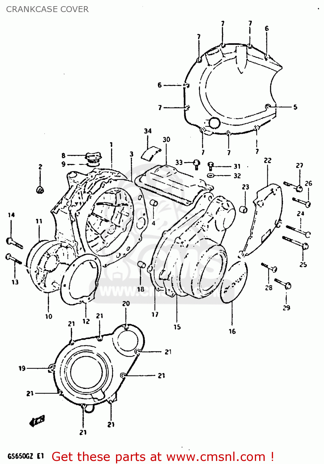 CRANKCASE COVER GS650G 1981 (X) (E01 E02 E04 E06 E16 E18 E21 E22 E24 E39)