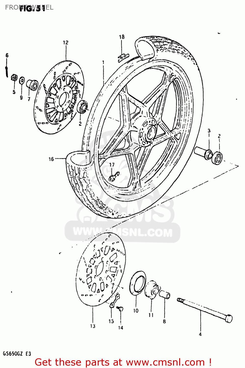 FRONT WHEEL GS650G 1981 (X) USA (E03)