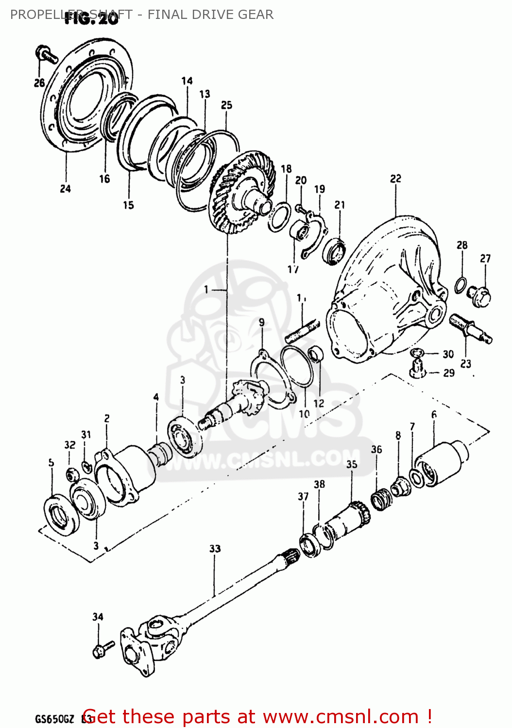 PROPELLER SHAFT - FINAL DRIVE GEAR GS650G 1981 (X) USA (E03)