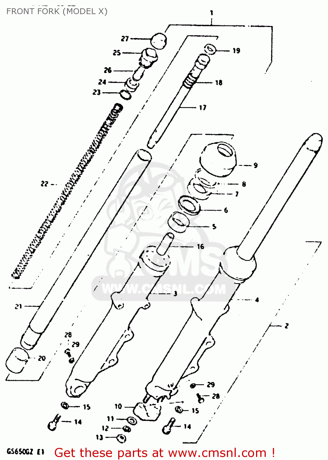 FRONT FORK (MODEL X) GS650G 1982 (Z) (E01 E02 E04 E06 E16 E18 E21 E22 E24 E39)