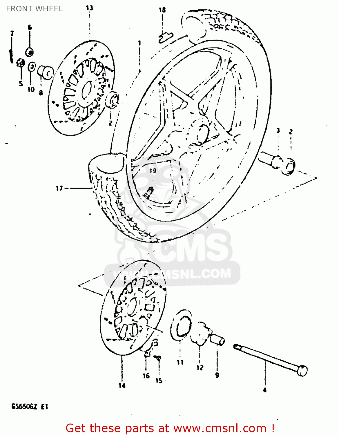 FRONT WHEEL GS650G 1982 (Z) (E01 E02 E04 E06 E16 E18 E21 E22 E24 E39)