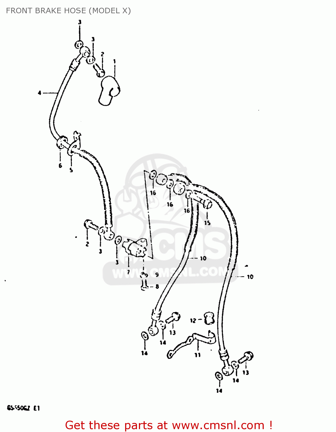 FRONT BRAKE HOSE (MODEL X) GS650G 1982 (Z) (E01 E02 E04 E06 E16 E18 E21 E22 E24 E39)