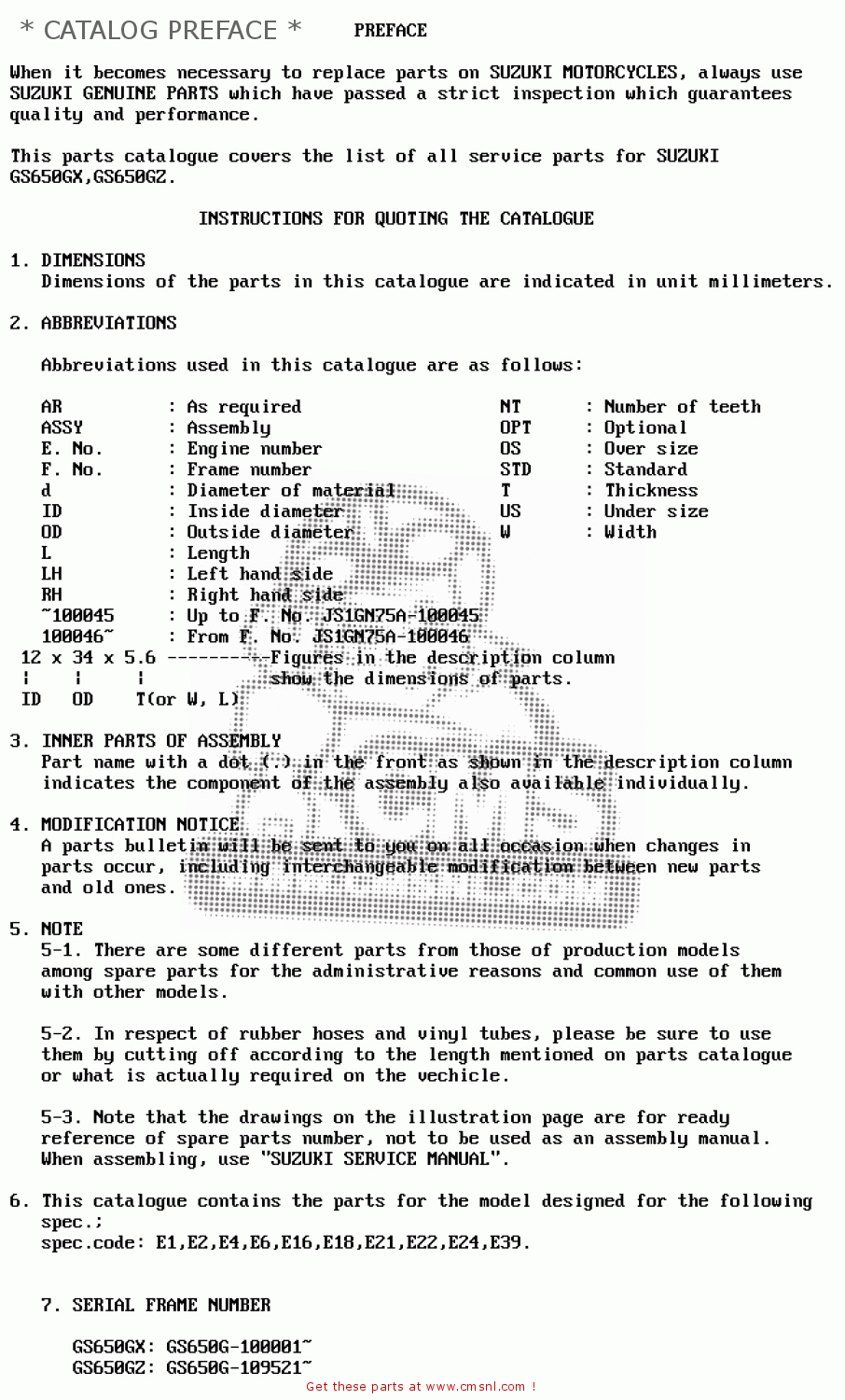 * CATALOG PREFACE * GS650G 1982 (Z) (E01 E02 E04 E06 E16 E18 E21 E22 E24 E39)