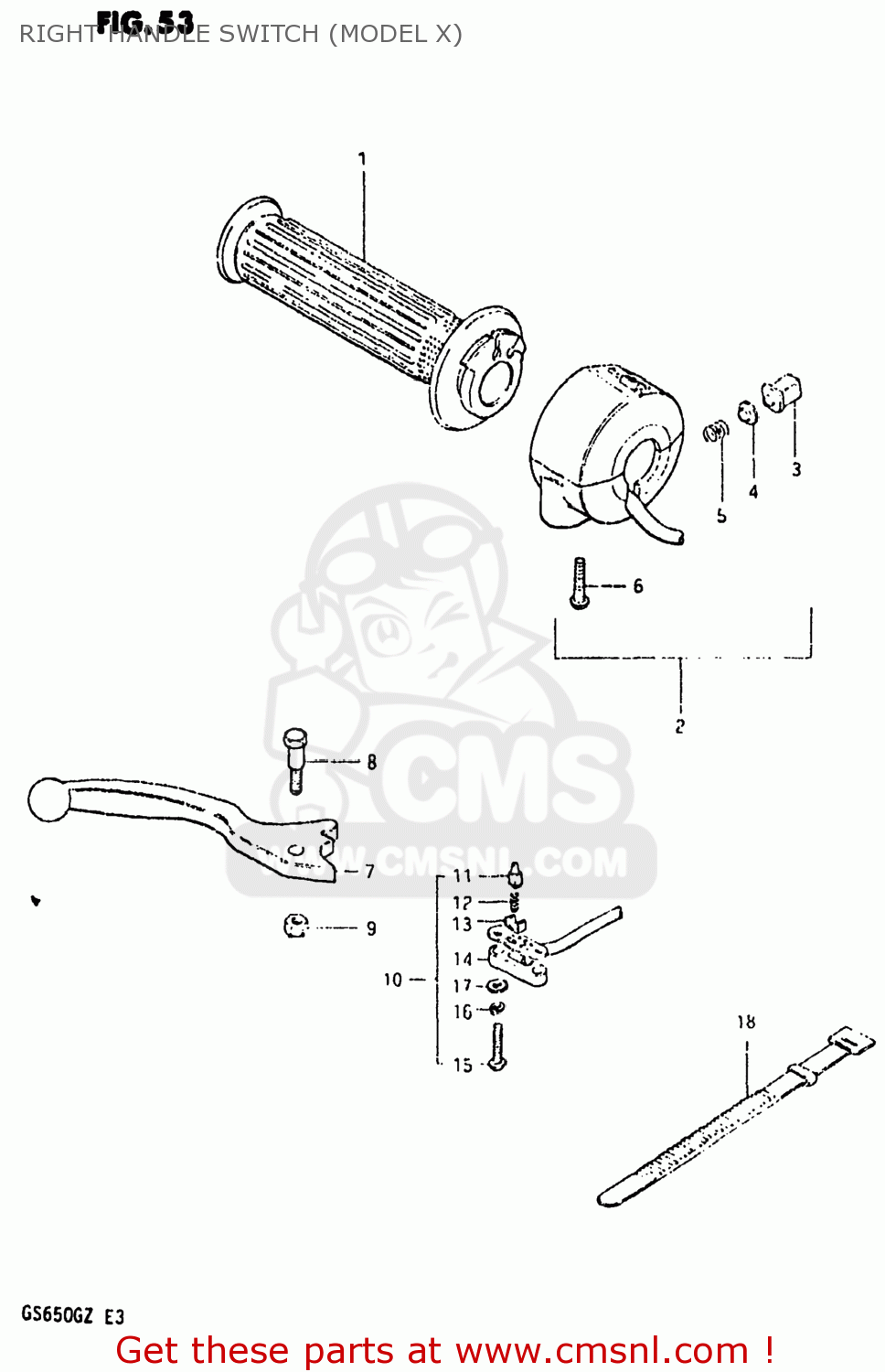 RIGHT HANDLE SWITCH (MODEL X) GS650G 1982 (Z) USA (E03)