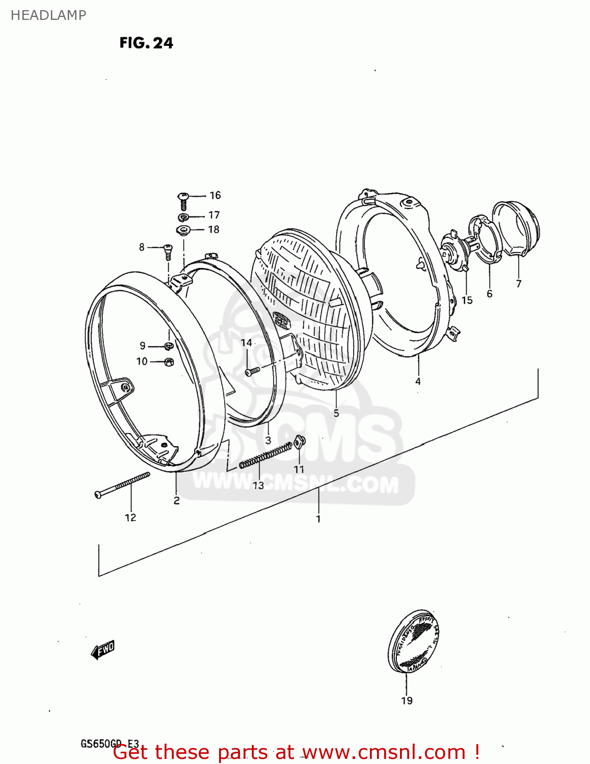 HEADLAMP GS650G 1983 (D) USA (E03)