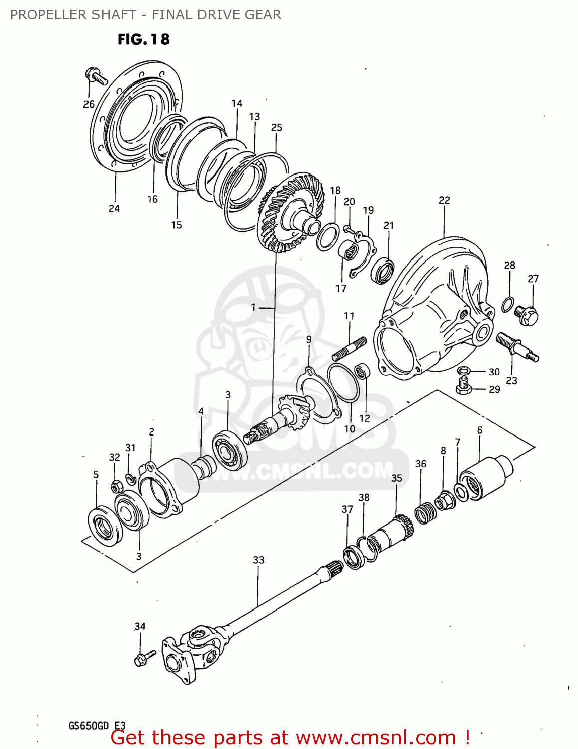PROPELLER SHAFT - FINAL DRIVE GEAR GS650G 1983 (D) USA (E03)