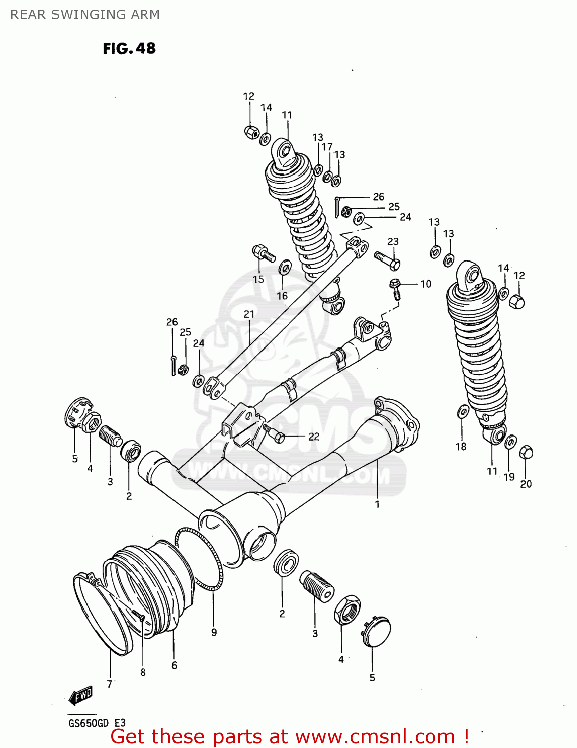 REAR SWINGING ARM GS650G 1983 (D) USA (E03)