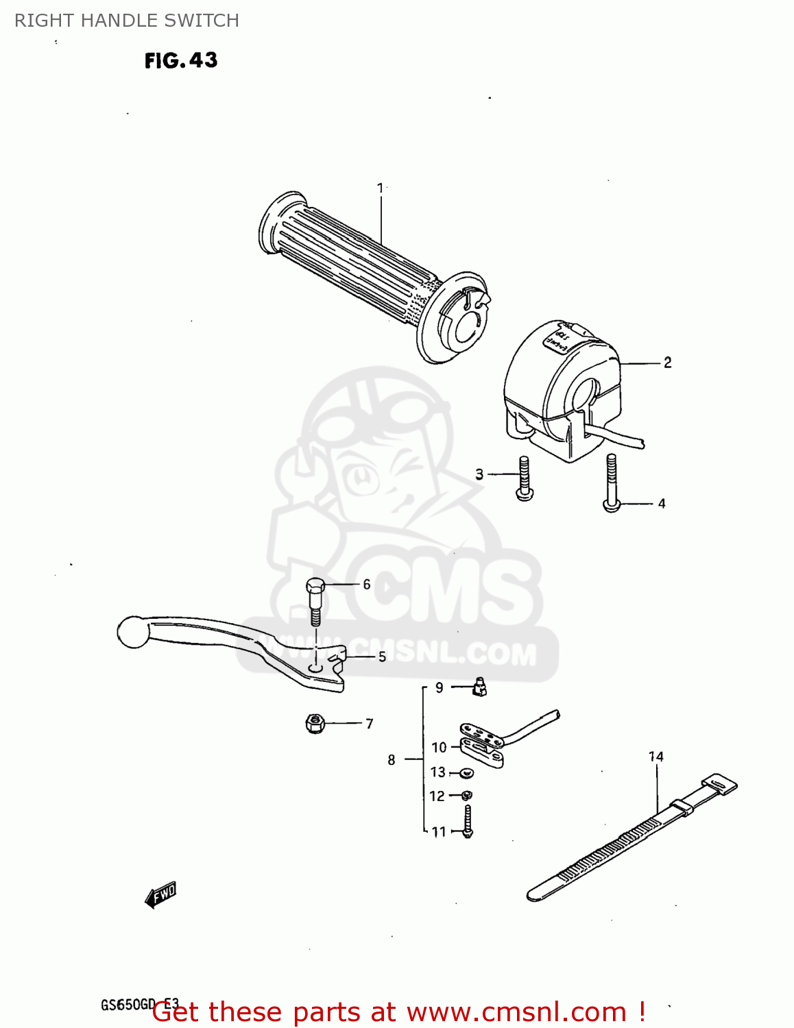RIGHT HANDLE SWITCH GS650G 1983 (D) USA (E03)