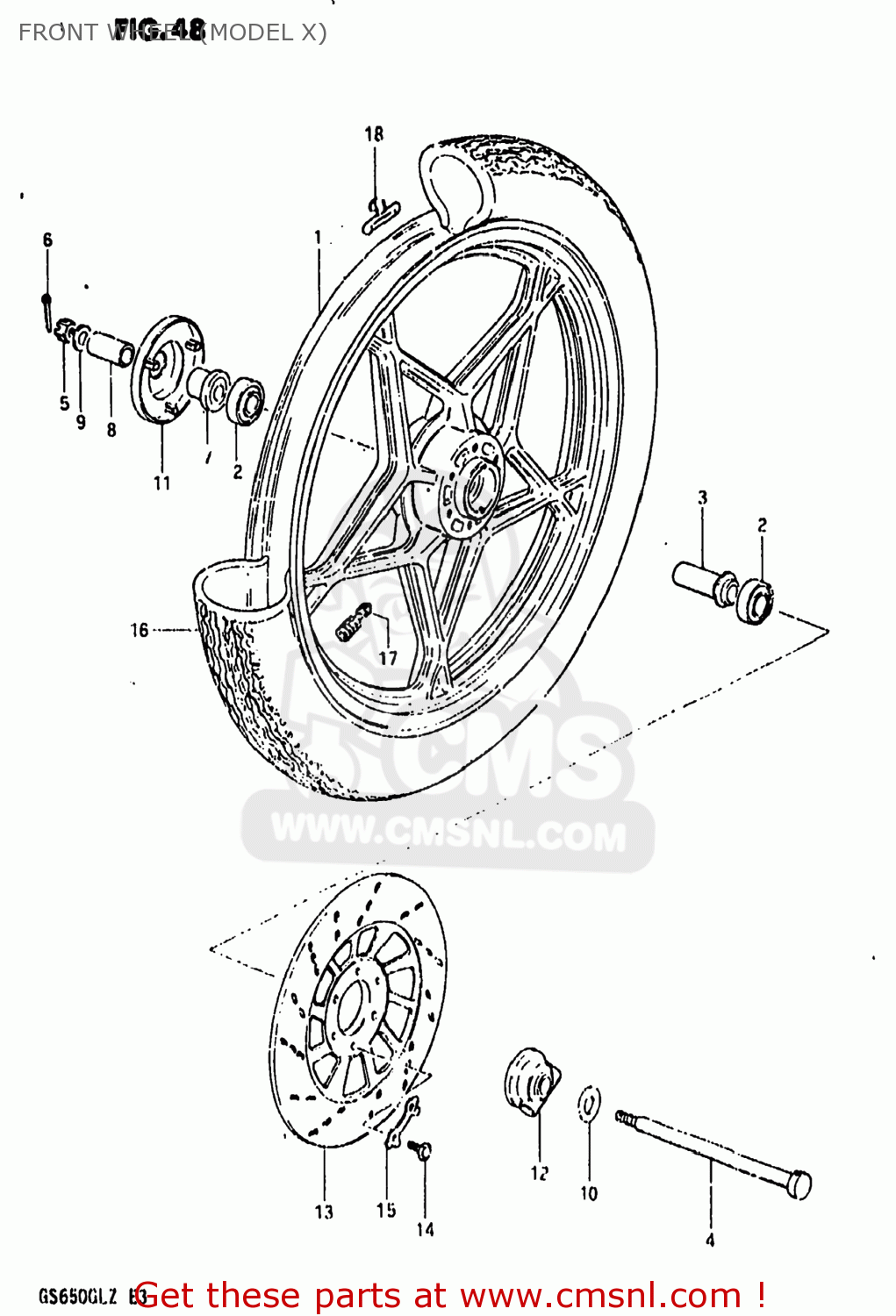 FRONT WHEEL (MODEL X) GS650GL 1981 (X) USA (E03)