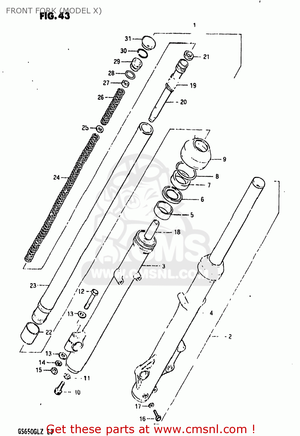 FRONT FORK (MODEL X) GS650GL 1982 (Z) USA (E03)