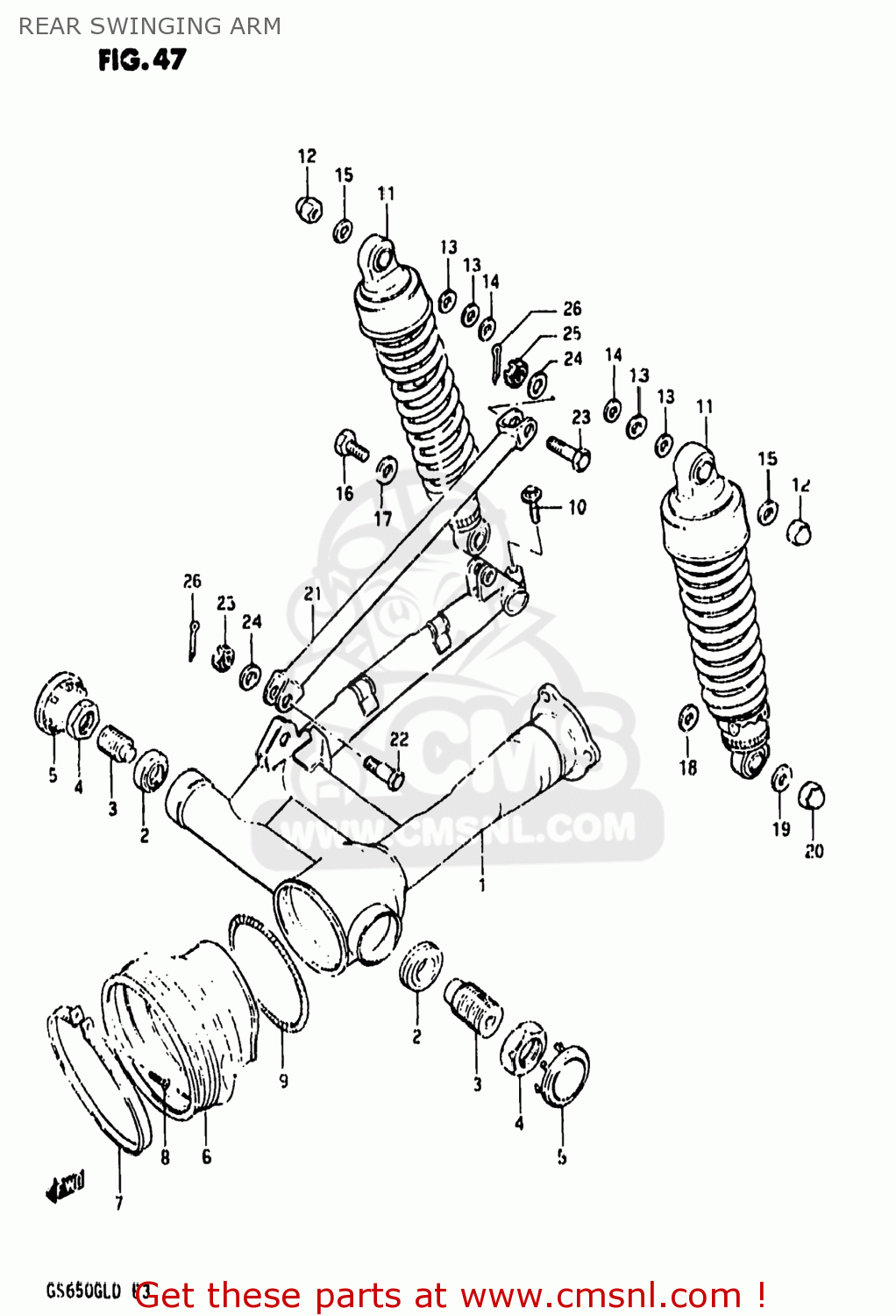 REAR SWINGING ARM GS650GL 1983 (D) USA (E03)