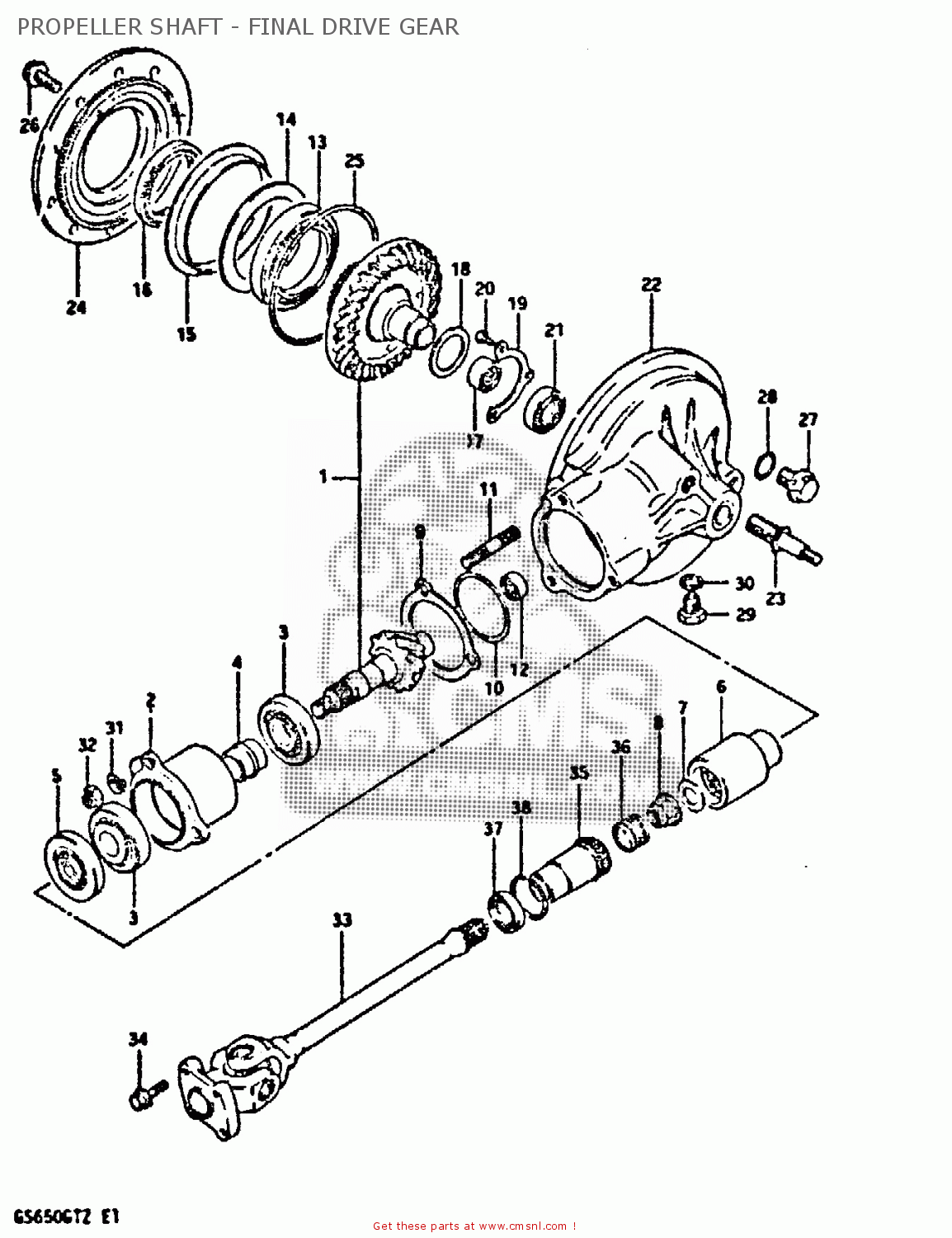 PROPELLER SHAFT - FINAL DRIVE GEAR GS650GT 1981 (X) (E01 E02 E04 E15 E16 E17 E18 E21 22 24 25 26 34