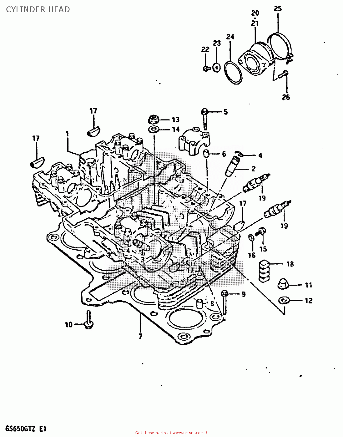 CYLINDER HEAD GS650GT 1981 (X) (E01 E02 E04 E15 E16 E17 E18 E21 22 24 25 26 34