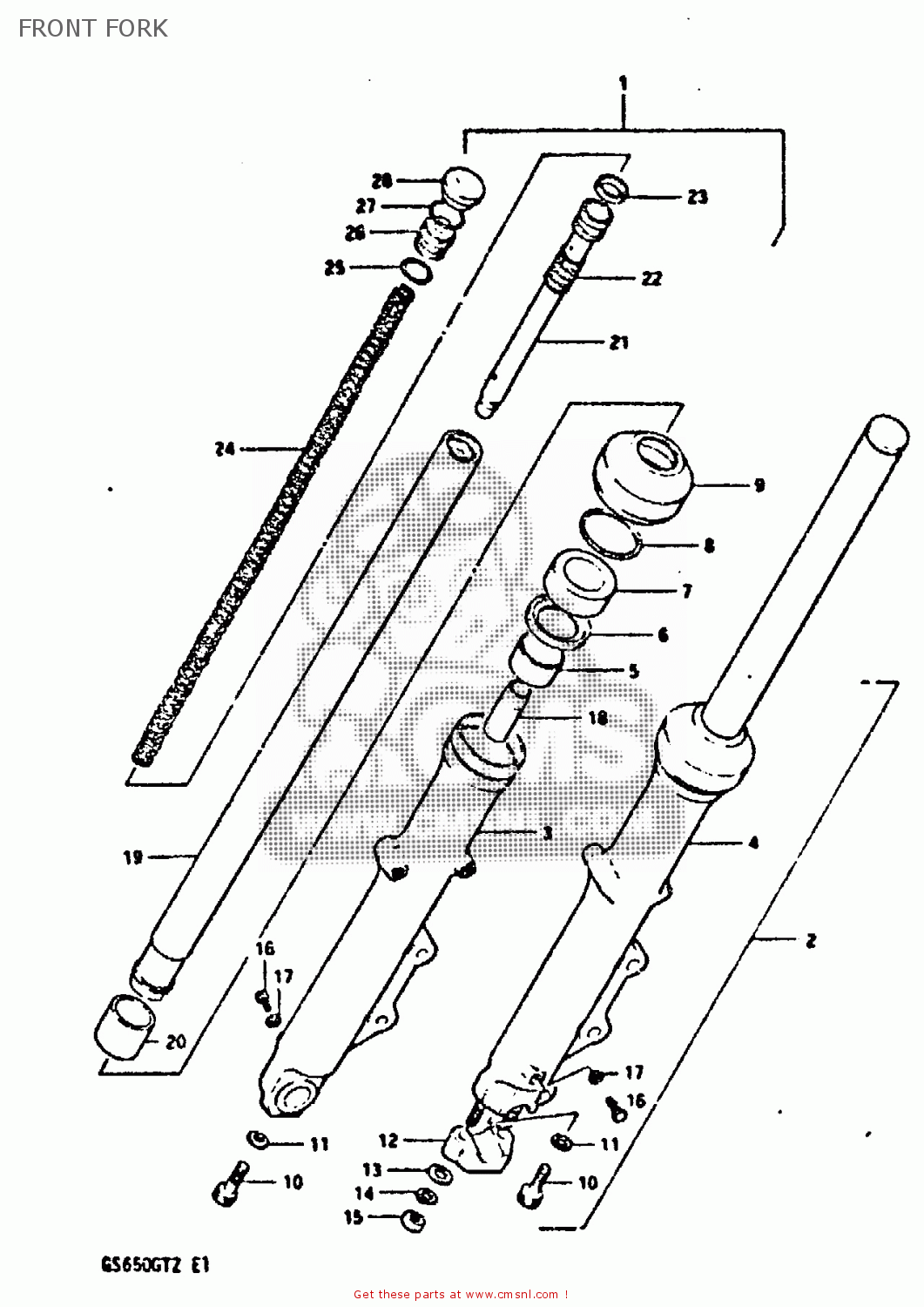 FRONT FORK GS650GT 1981 (X) (E01 E02 E04 E15 E16 E17 E18 E21 22 24 25 26 34