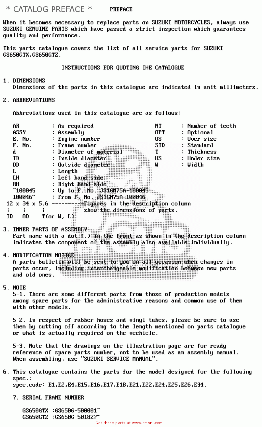 * CATALOG PREFACE * GS650GT 1981 (X) (E01 E02 E04 E15 E16 E17 E18 E21 22 24 25 26 34