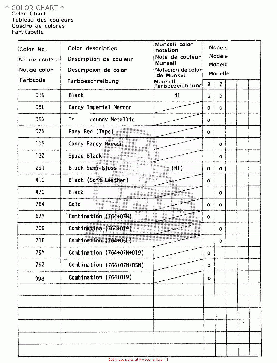 * COLOR CHART * GS650GT 1982 (Z) (E01 E02 E04 E15 E16 E17 E18 E21 22 24 25 26 34