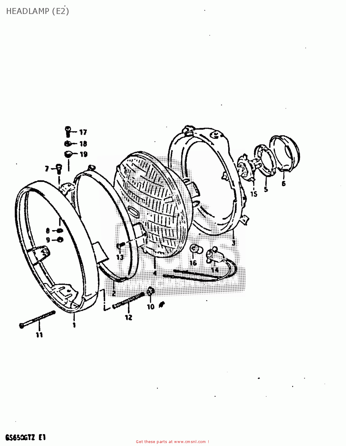 HEADLAMP (E2) GS650GT 1982 (Z) (E01 E02 E04 E15 E16 E17 E18 E21 22 24 25 26 34