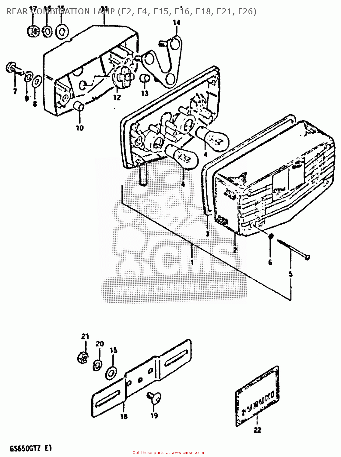 REAR COMBINATION LAMP (E2, E4, E15, E16, E18, E21, E26) GS650GT 1982 (Z) (E01 E02 E04 E15 E16 E17 E18 E21 22 24 25 26 34